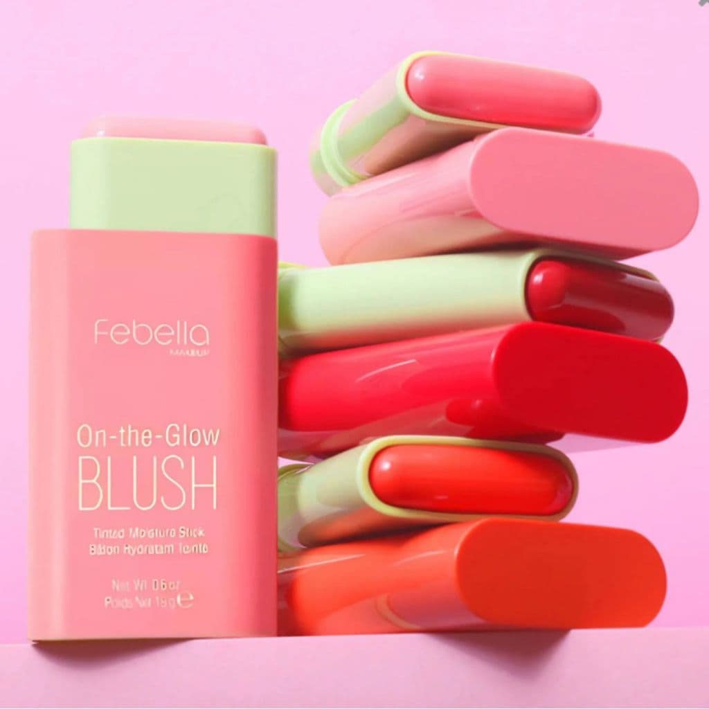 Blush Bastão Stick On The Glow Multi-Funções Cor Natural de Longa Duração, Batom e Sombra Para Maquiagem - Febella