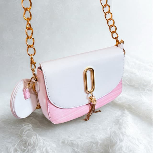 Bolsa Feminina de Ombro Elegante Alça Regulavel Branca rosa dourada