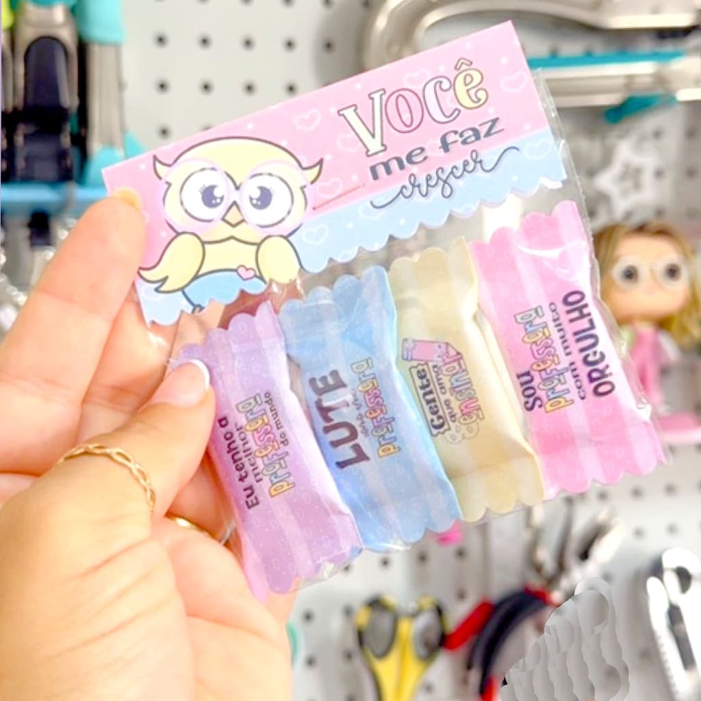10 Kit Balas Personalizadas com saquinho e Lapaela Dia dos Professores Brindes Lembrancinhas