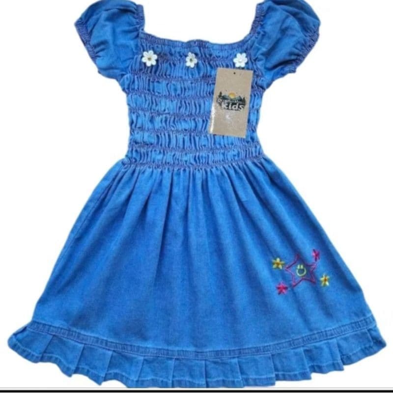 vestido jeans menina infantil jardineira jeans bebê Tam 1 2 3 macacão femina jardineira criança