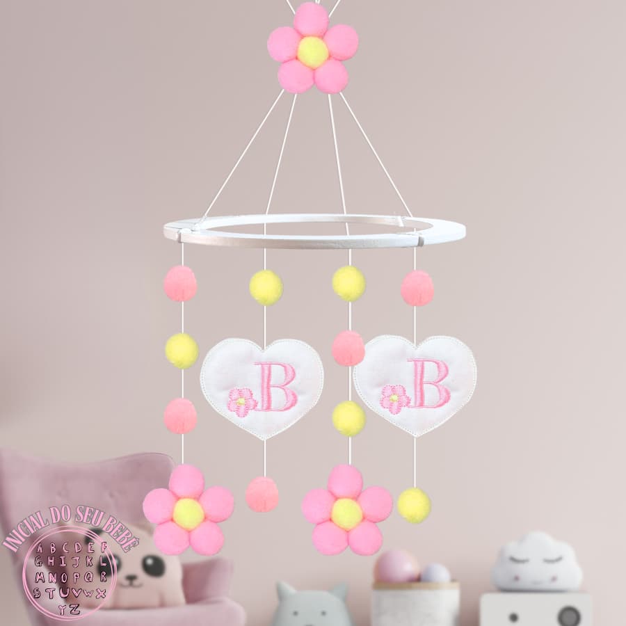 Móbile Para Berço Personalizado com Inicial Do Nome Do Bebe Menina Decoração Quarto Bebê