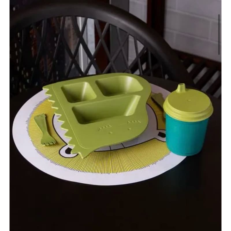 Conjunto de Prato com 2 Talheres de Bambu e PP Baby Dino Verde - Lyor