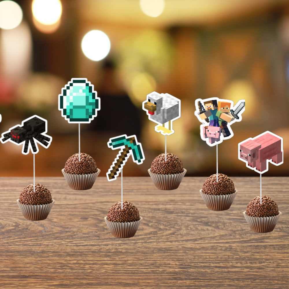 30 e 60 Toppers de Docinhos Minecraft - Tags Minecraft - Topper Cup Cake Minecraf