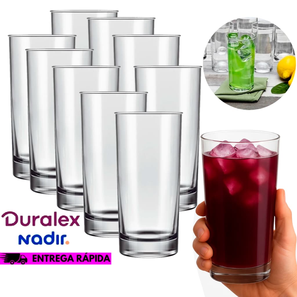 Jogo Kit Copos Long Drink de Vidro Temperado SM Brooklyn 330ml Liso Multiuso Jantar Gourmet