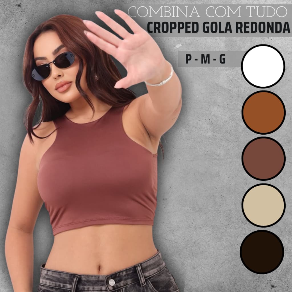 Cropped Regata Dia A Dia Blusa Gola Redonda Básica Feminina Malha Suplex Nadador Moda Blusinha Verão Top Casual Forrado