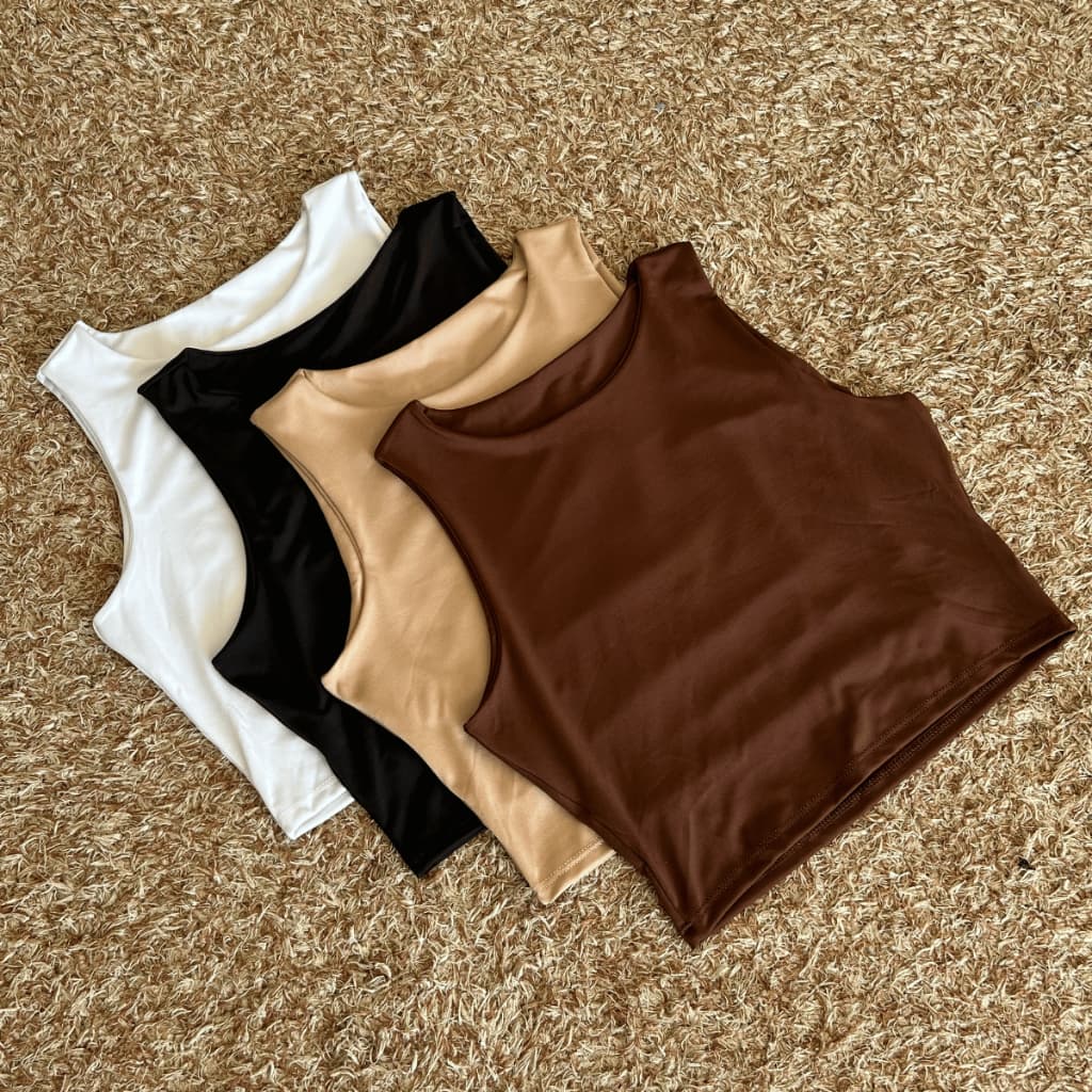 Cropped Gola Redonda Regata Básica Blusa Dia A Dia Feminina Malha Suplex Nadador Moda Blusinha Verão Top Casual Forrado