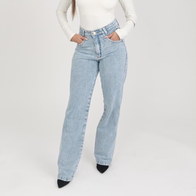 Calça Wide Leg Jeans Feminina Pantalona Cintura Alta 100% Jeans Confortavel