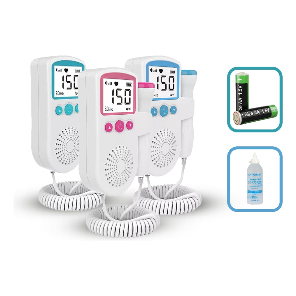 Monitor Ultrassom + Gel + Pilha Bebe Doppler Sonar Fetal  Frequencia Cardiaca Som Batimento Display Gravidez