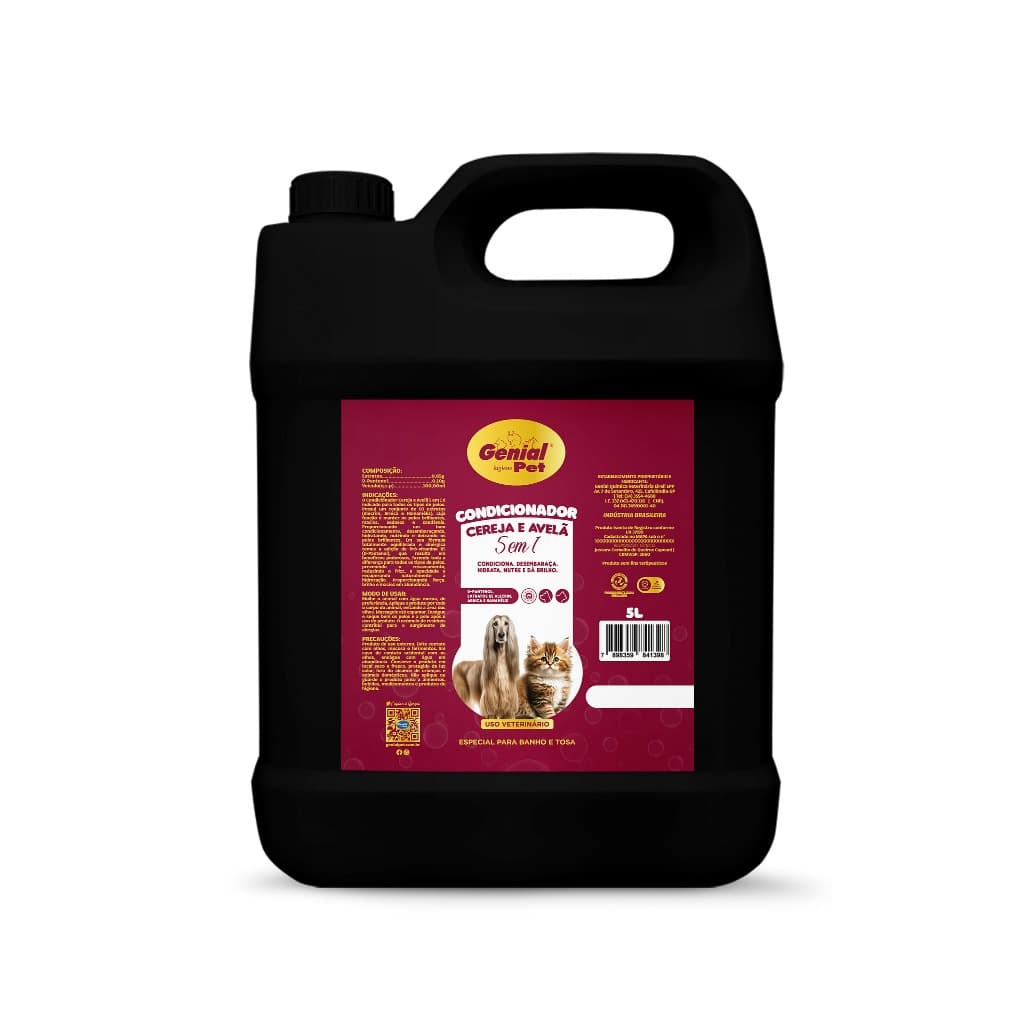 Condicionador Desembaraçador 5 em 1 Neutro Cereja e Avelã para Cães e Gatos Genial Pet 5L