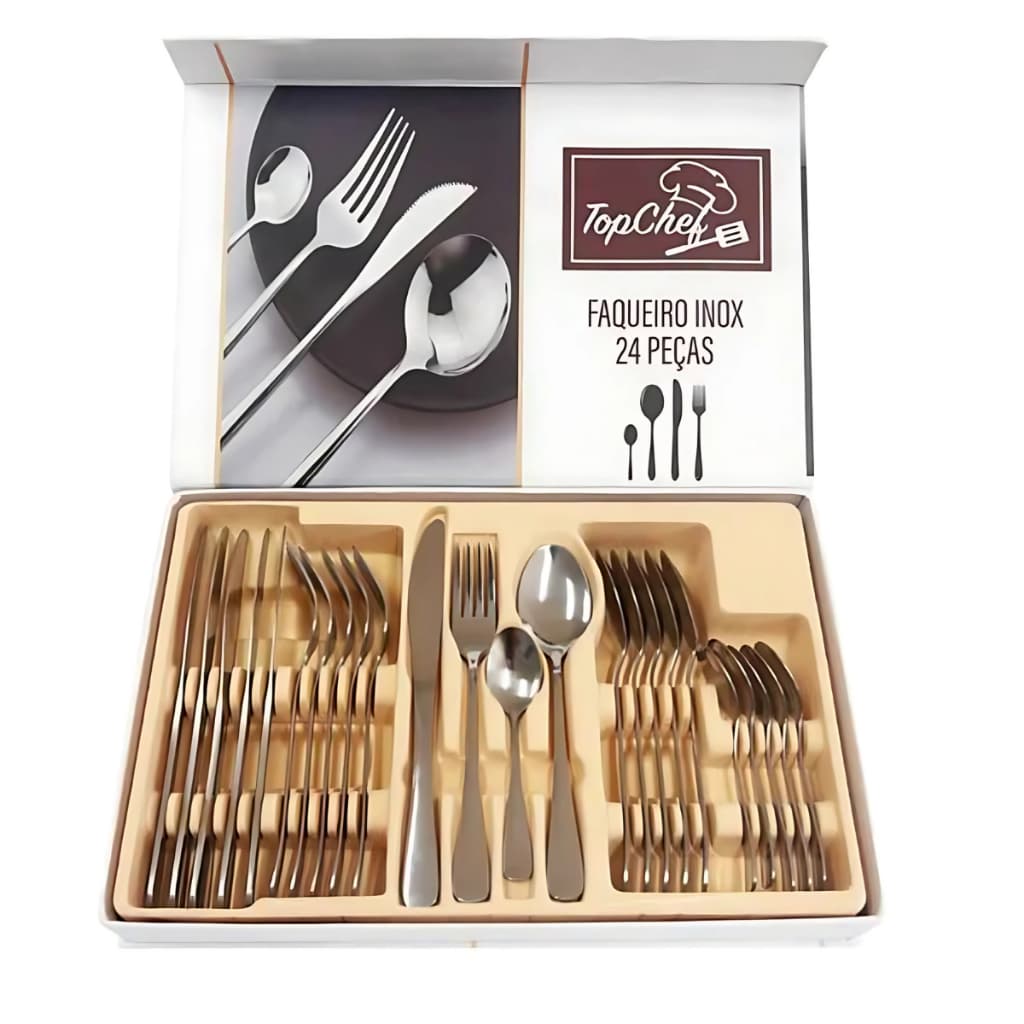 Jogo Talheres Aço Inox Faqueiro 25 Peças Casa Cozinha Restaurante Aparelhos de Jantar