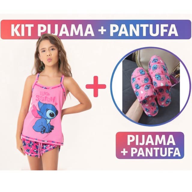 kit de short doll infantil + pantufa de menina baby doll malha pv premiun roupa de dormir