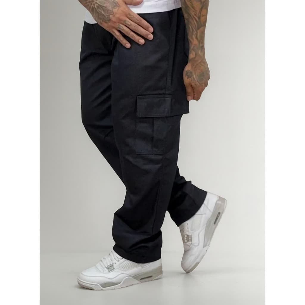 Calça Masculina Cargo Bolso Lateral Street Cordão Top Larga Skate Streetwear Casual Estilosa Cordão