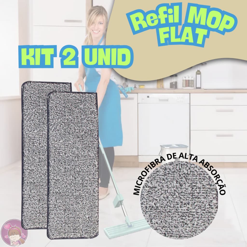 Kit 2/4/6 UNID Refil para Mop Esfregão Flat 5L Pacote Clean Tech em Microfibra Reutilizável Lavável