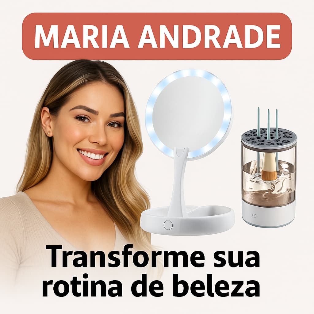 Kit para Maquiagem - Espelho Camarim com Iluminação LED + Lavador de Pincéis Automático