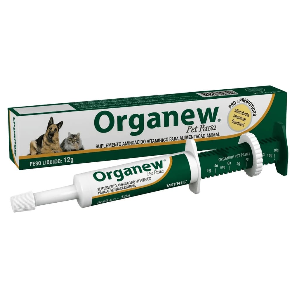 Organew Pet Pasta 12g – Suplemento Probiótico e Prebiótico para Cães, Gatos e Aves