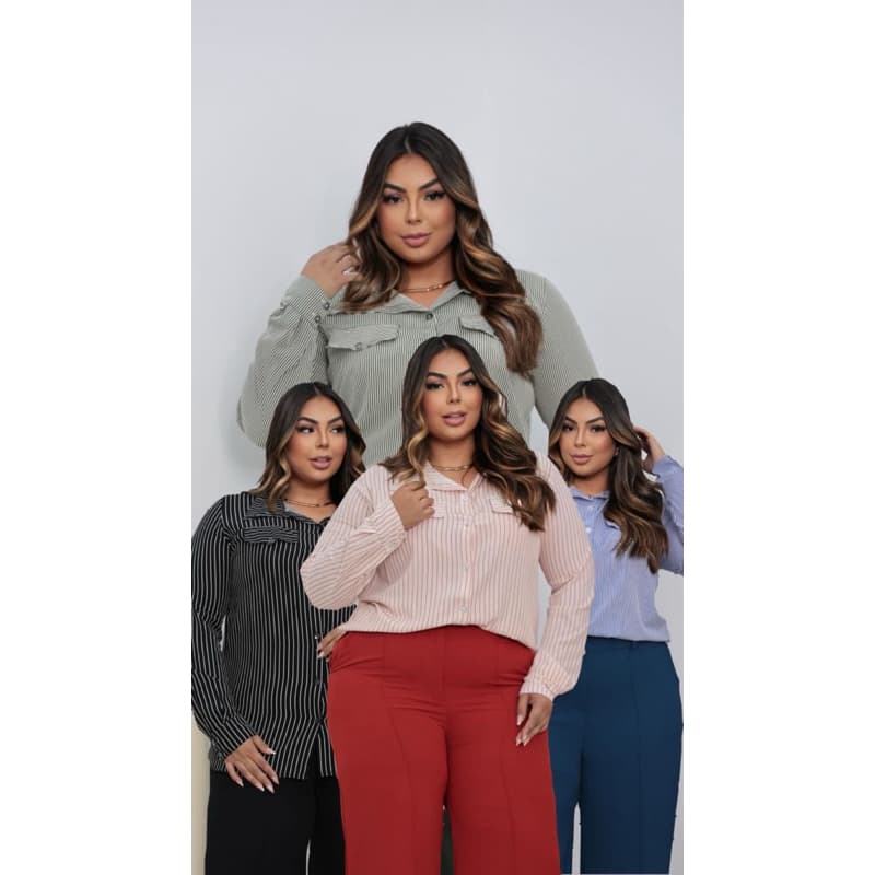 Camisa Social Plus Size Feminina Listrada