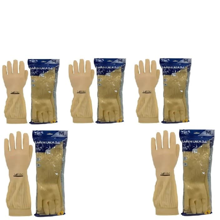Kit 5 Prs Luva Latex Volk Sem Forro Ranhurada Bege CA 15100