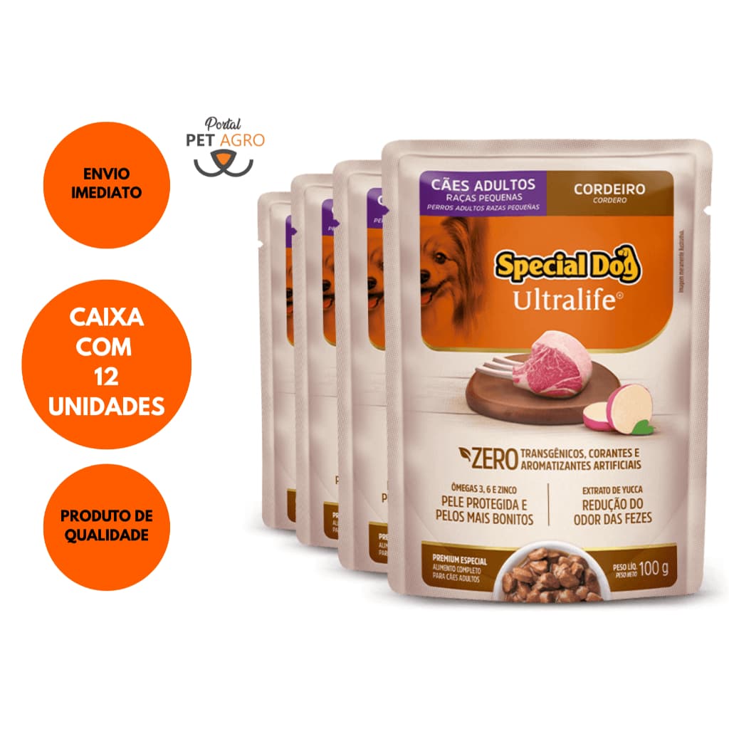 Caixa 12 Sachê Special Dog Ultralife Adulto Raça Pequena Cordeiro 100 gr