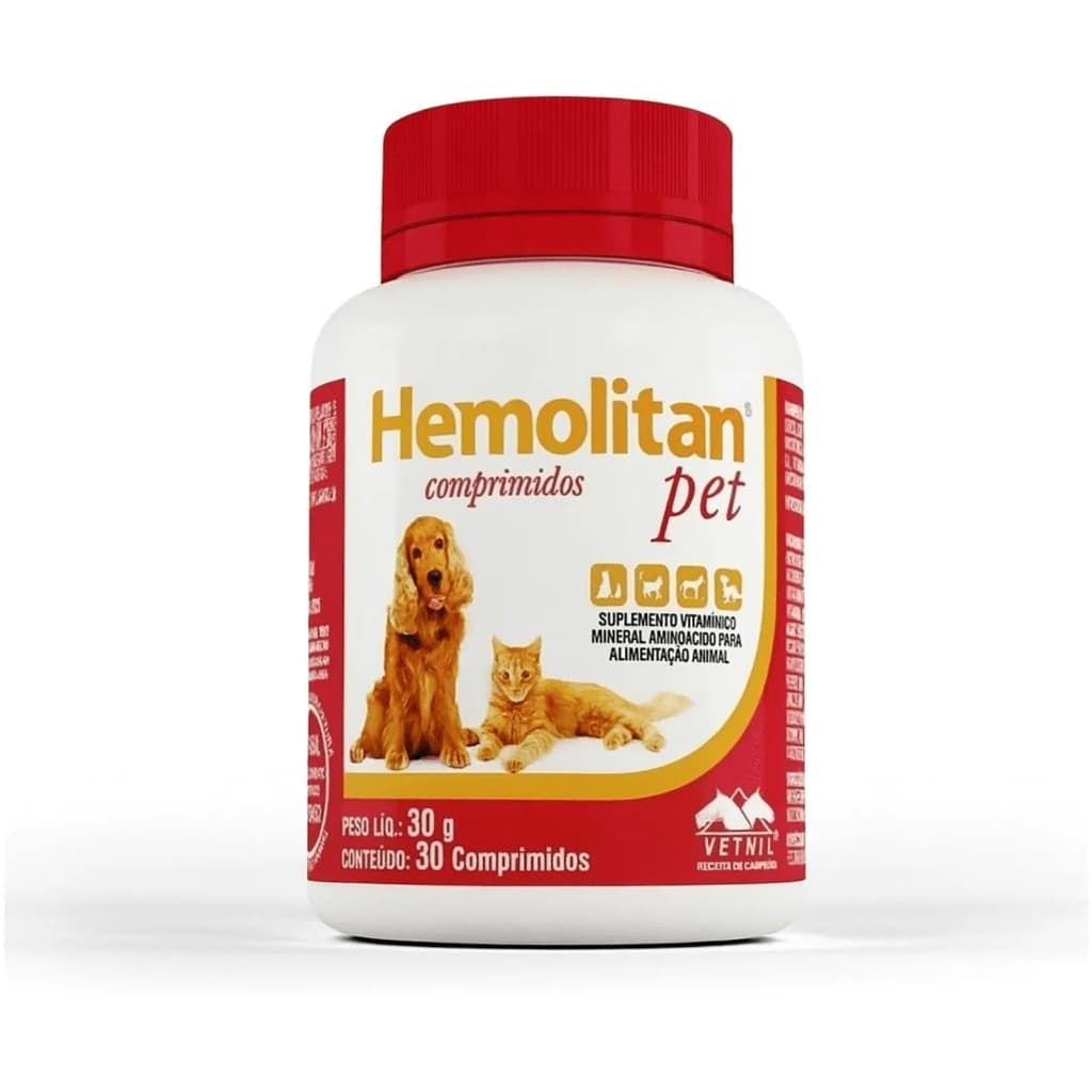 Vetnil Hemolitan Pet 30 Comprimidos – Suplemento para Cães, Gatos e Mustelídeos