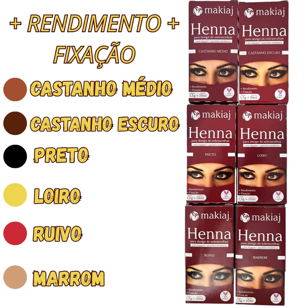 Kit 2 Henna Makiaj + Fixador  e Alta Fixação e Rendimento | Cores Variadas para Design de Sobrancelhas Profissional