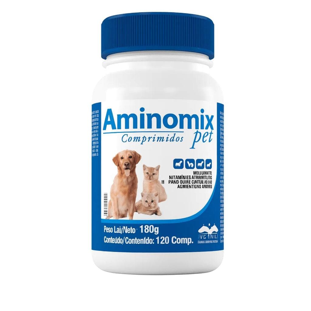 Aminomix Pet 120 Comprimidos – Suplemento para Cães, Gatos, Mustelídeos e Roedores