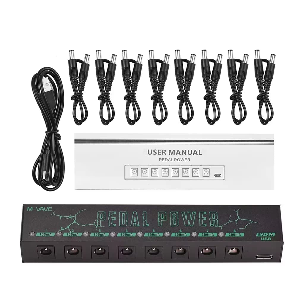 Fonte de alimentação para pedal de efeito de guitarra M-vave 8 saídas CC isoladas/saída USB de 5 V para proteção de 9 V