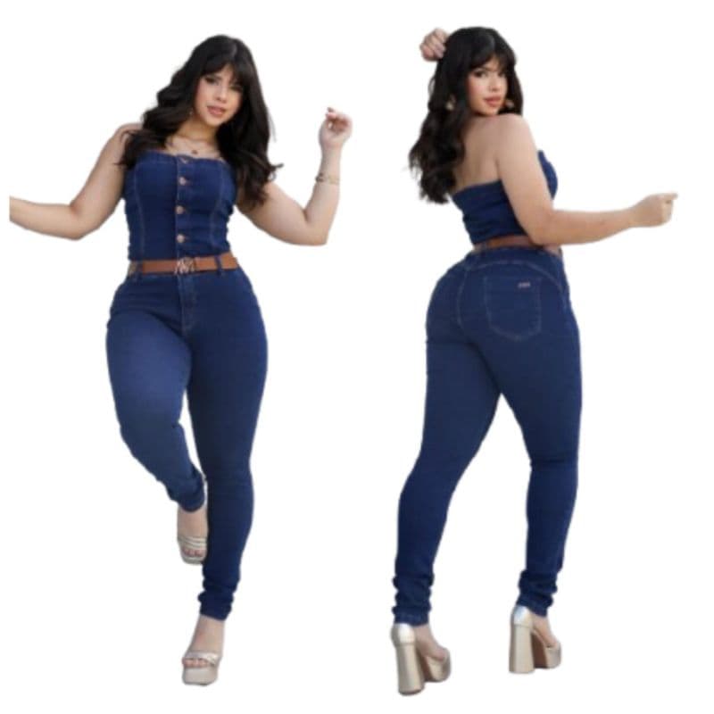 Macacão Tomara Que Caia Jeans Feminino Skkiny Moda Boutique Jeans