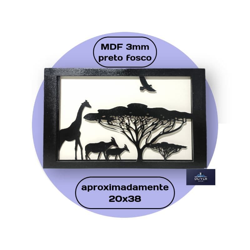 Kit com 04 quadros decorativos Safari MDF 3mm