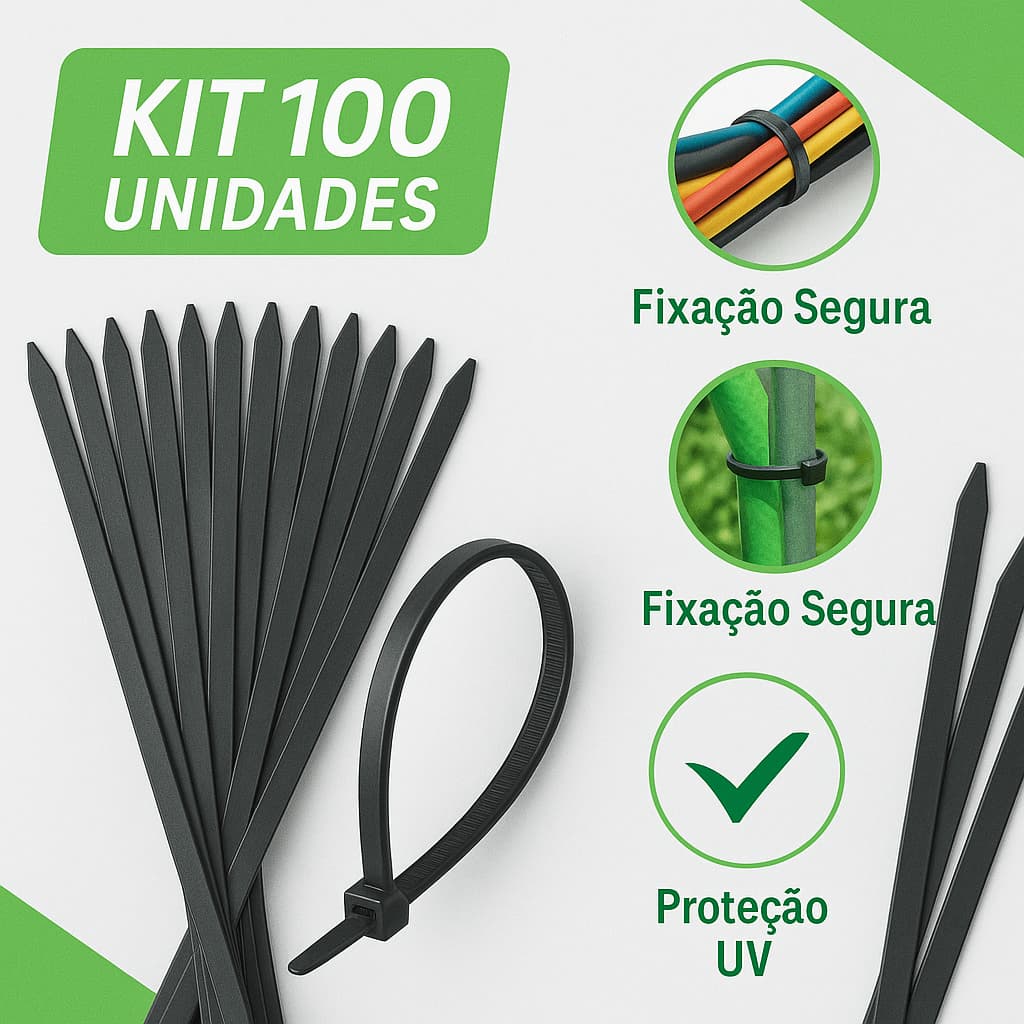 Kit 100 Abraçadeiras de Nylon Enforca Gato Preto Várias Medidas  Cintas Plásticas
