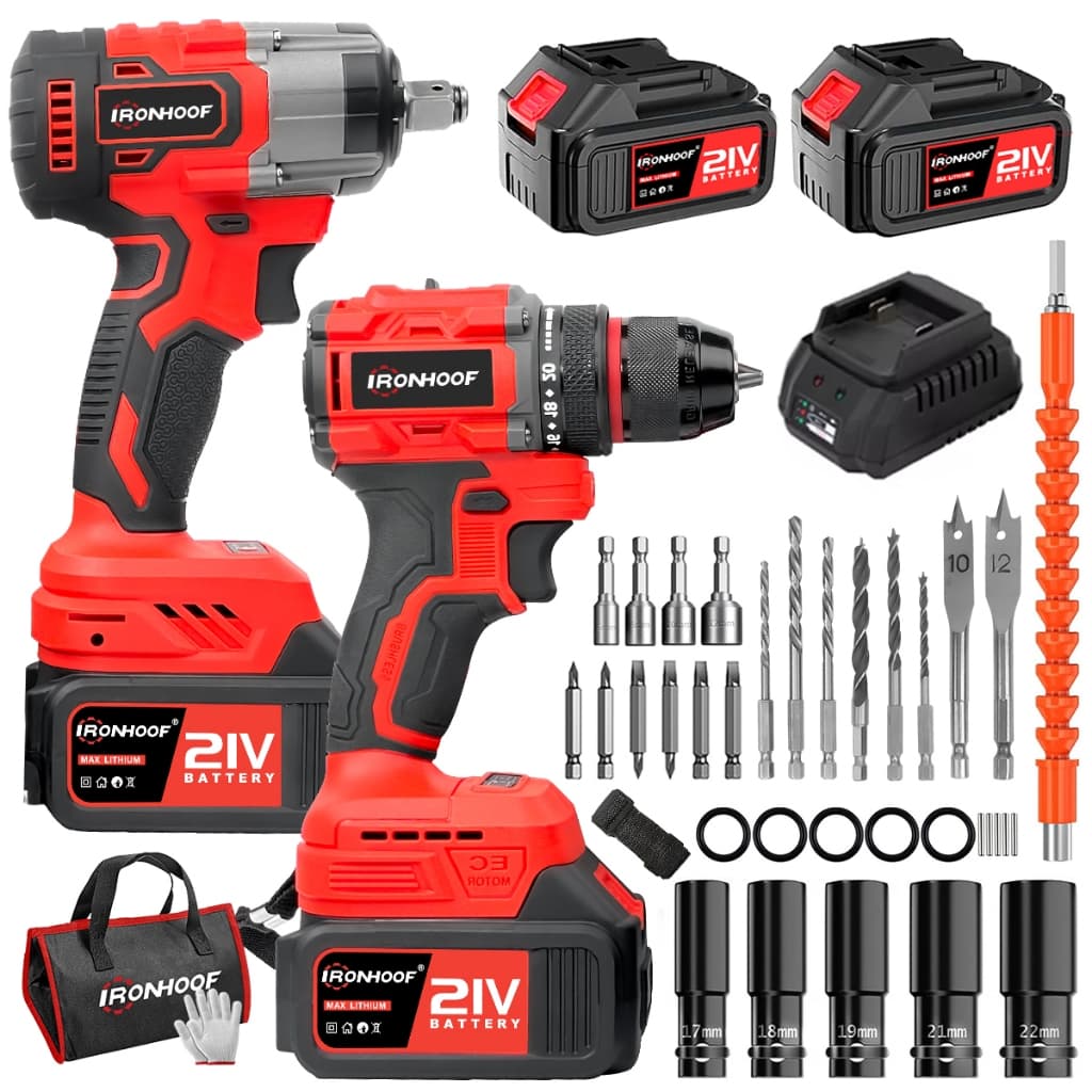 ​​Kit 2 Chave de impacto e Furadeira De Impacto Brushless 21V Sem Fio Profissional 2 Baterias