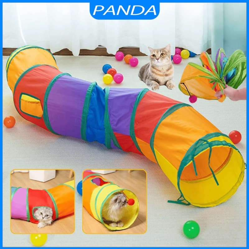 Túnel Colorido Gato Interativo Cachorro Labirinto Dobrável Pet Playground Toca Brinquedos Gatos