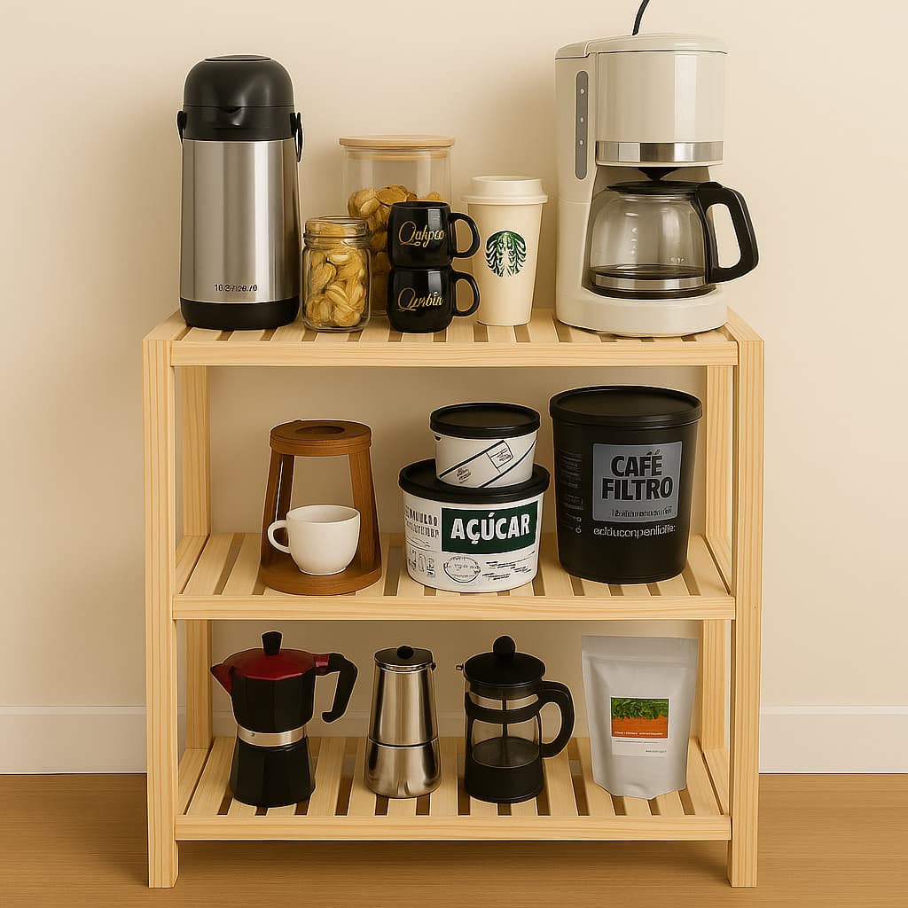 Estante com 3 Prateleiras de Pinus Natural Ideal para Organização e Decoração de Cozinha Floreira Quarto Infatil
