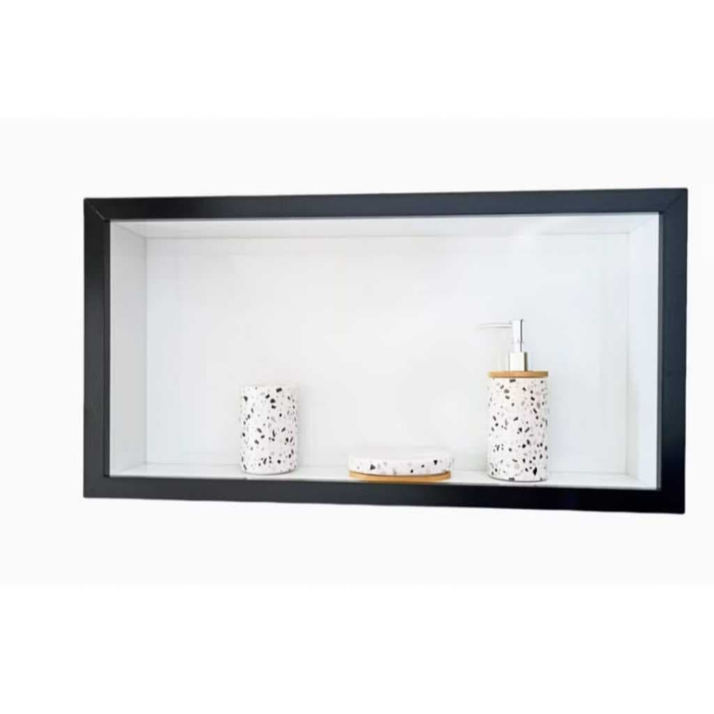 Nicho em Porcelanato Para Banheiro Branco com Borda de Aluminio Cor Preta Envio Imediato promoção