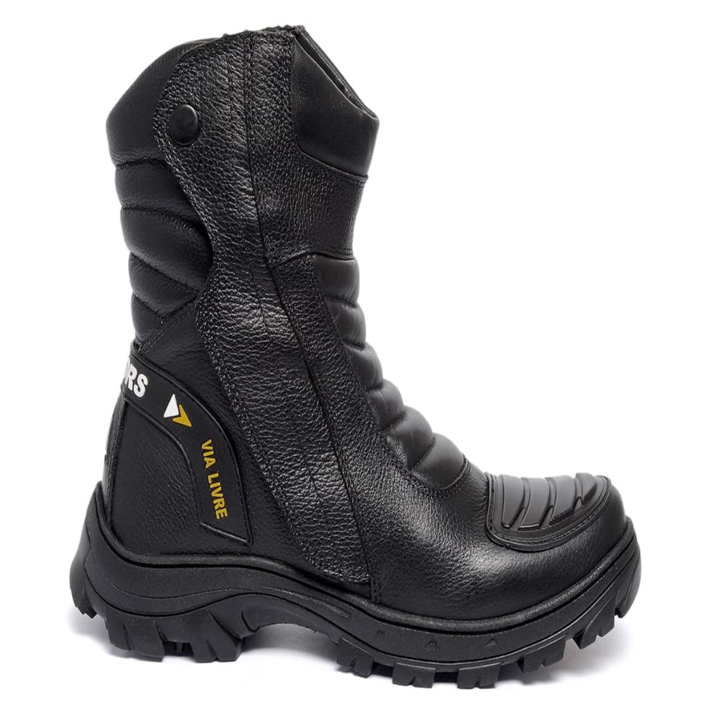 Coturno Masculino Motociclista Cano Longo Couro Legítimo Motoqueiro Resistente Reforçado Trilha