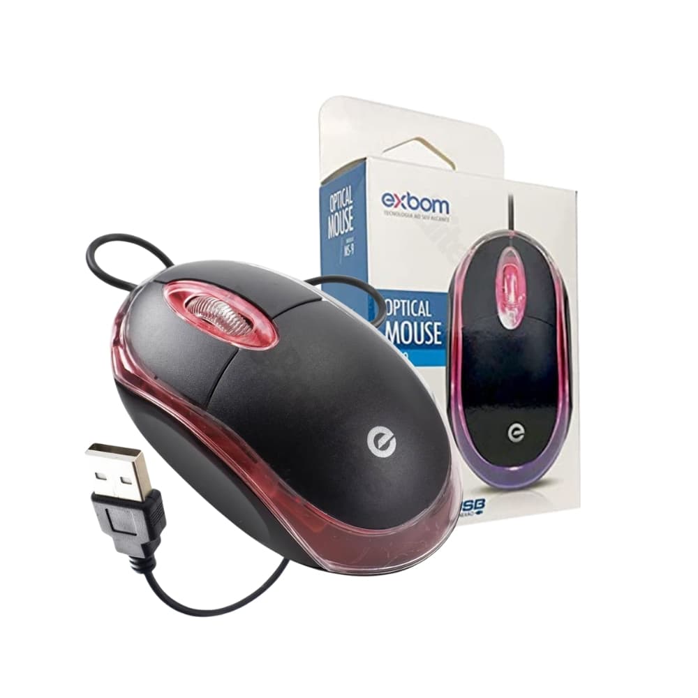 Mouse Óptico com Fio EXBOM MS-9 1000dpi Resolução Plug & Play Windows, MacOS e Outros