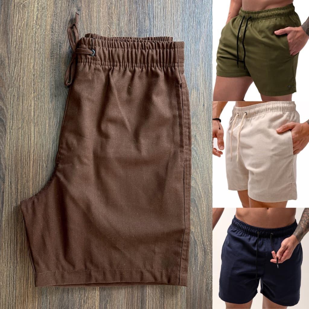 Short De Linho Masculino Mauricinho Curto Praia Verão Slim Premium Cores Impecável Nacional