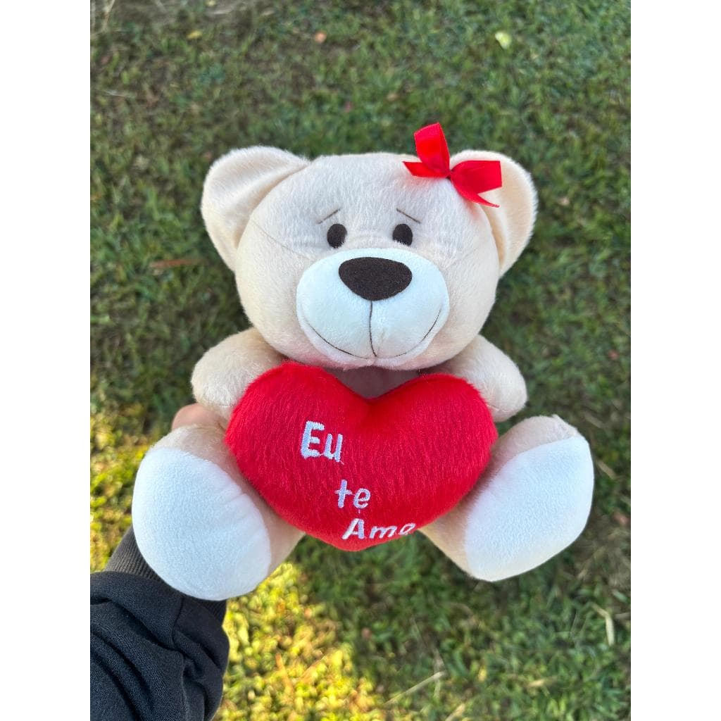 Urso De Pelucia Pequeno Com Coração Teddy Ursinho 20cm Antialérgico