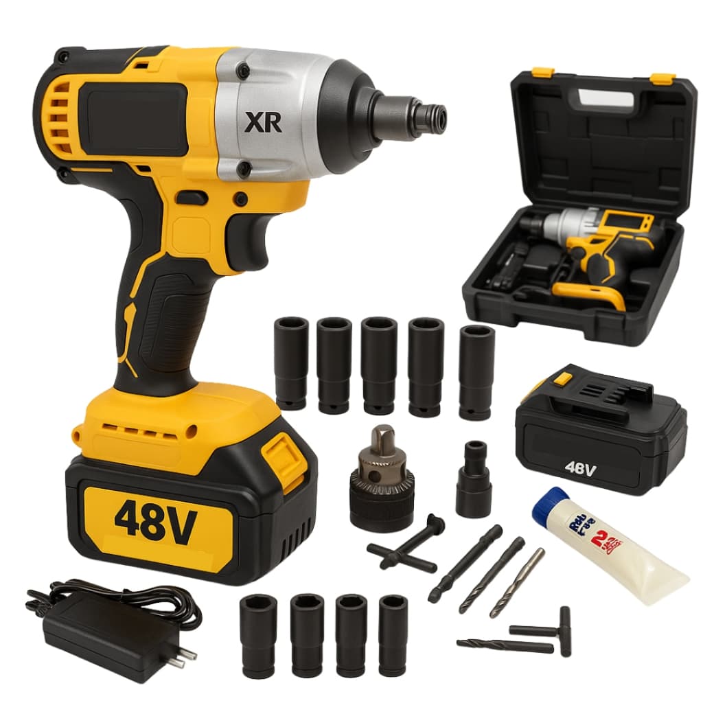 Kit Chave De Impacto Brushless Parafusadeira Sem Fio com Duas Baterias 48V Maleta Completo Profissional Premium
