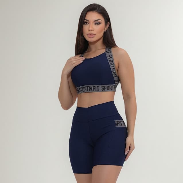 Conjunto Kit Academia Short E Top Fitness Crossfit Feminina