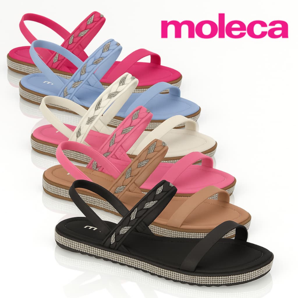 Sandalia Moleca Original Sandalia Rasteira Flat Feminina Strass Lancamento Casual Estilo Fashion Calce Facil Confortoa