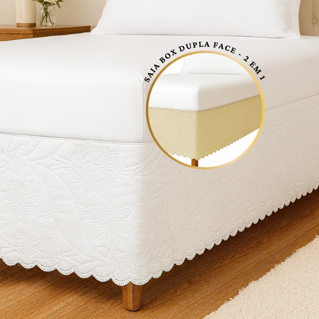 Saia p/ Cama Box Solteiro Dupla Face Com Duplo Elástico -Decoração Estilo Quarto ,Protetor de Box