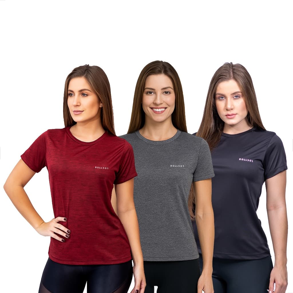 Kit 3 Camisas Feminina de Academia  Corrida Treino Blusa Academia Feminina