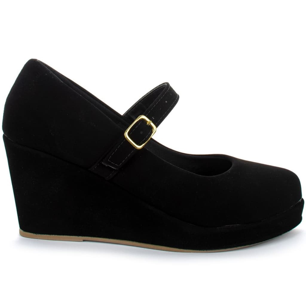 Salto Feminino Anabela Estilo Boneca Lolita Moda Casual Anabela Preta Ref: 890