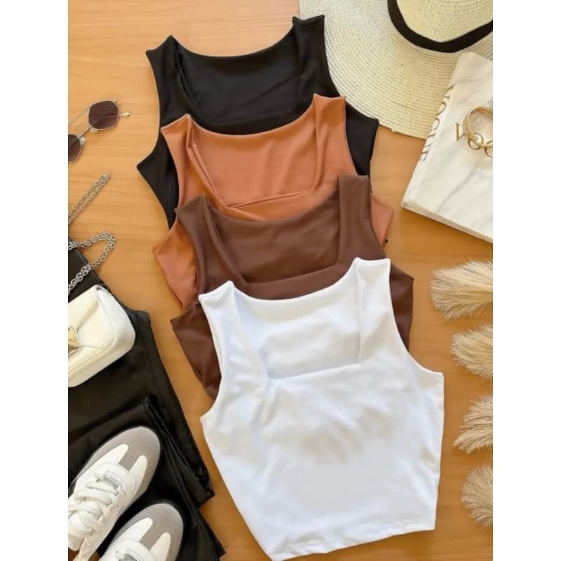 Cropped blusa Regata feminina Decote Quadrado Top em tecido SUPLEX LISO