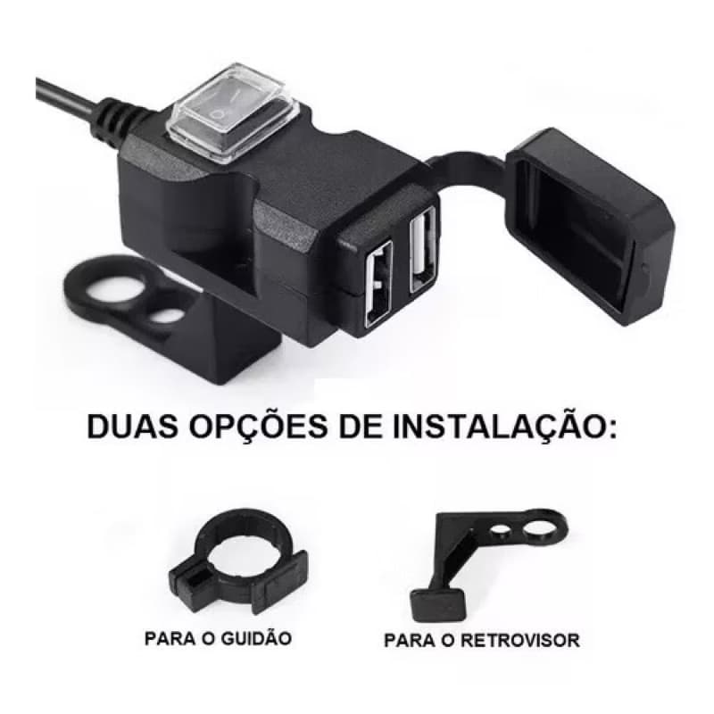 Carregador Celular Usb Moto Porta Dupla 12v À Prova D'água Guidão e Retrovisor Carregador para Moto Uber