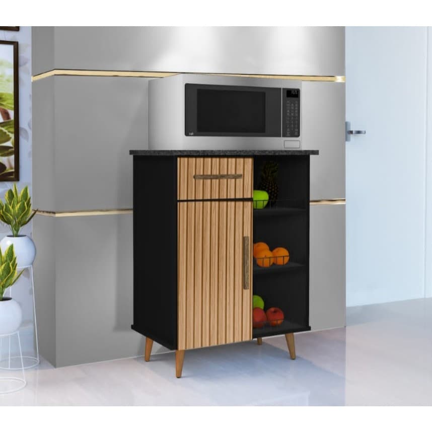 Balcão Cristal para Cozinha – Fruteira Com Gaveta, Porta E Suporte Para Micro-Ondas
