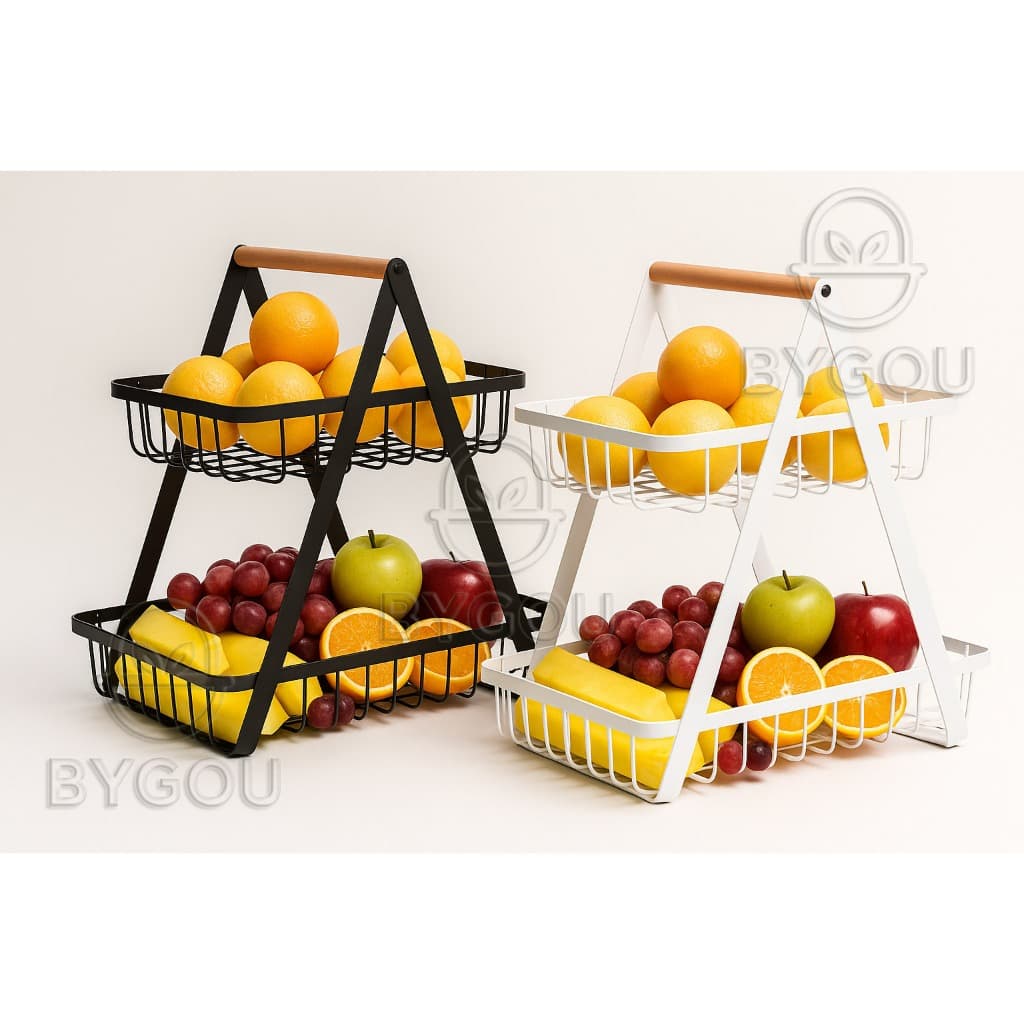 Fruteira De Mesa Aramada Dupla Organizador Cesto Multiuso 2 Andares.