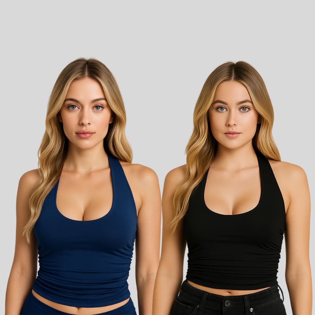 Kit 2 Cropped Blusa Feminina Franzido Frente Única – Blusa Suplex Premium Costa Nua Forrada no Busto