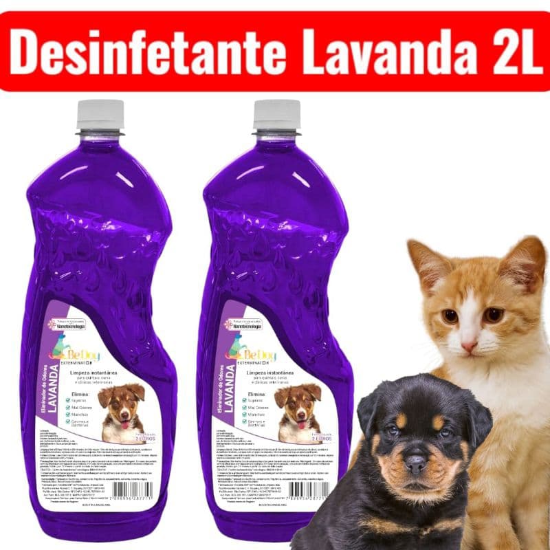 Kit 2 Desinfetantes Eliminador de Odores Para Cão e Gato - 2L Cada - Lavanda - Be Dog