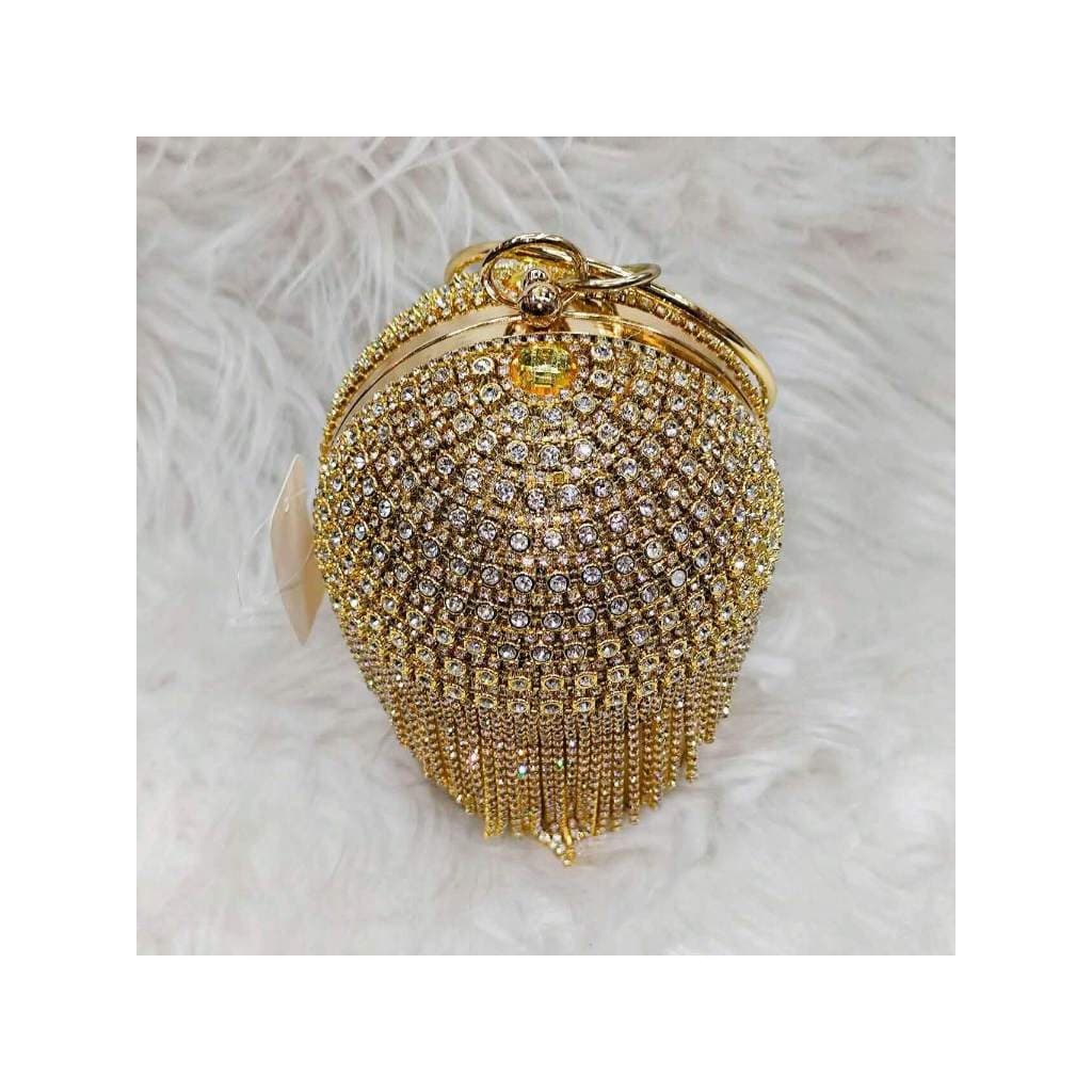 Bolsa de noite com borla redonda de strass cintilante
